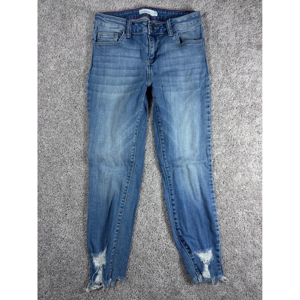 Cello Denim Jeans Womens Size‎ 5 Blue Distressed Frayed Hem Skinny Casual